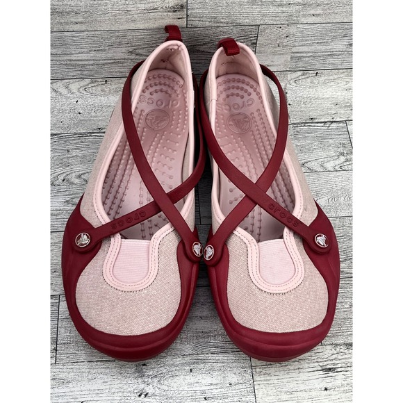 Crocs Ballet Flats Women's Size 8 Pink & Red Comfortable Casual Shoes - Picture 9 of 10